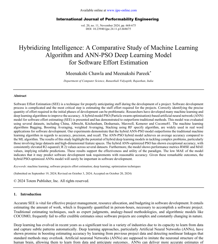 Hybridizing Intelligence: A Comparative Study of Machine Learning  Algorithm and ANN-PSO Deep Learning Model   for Software Effort Estimation