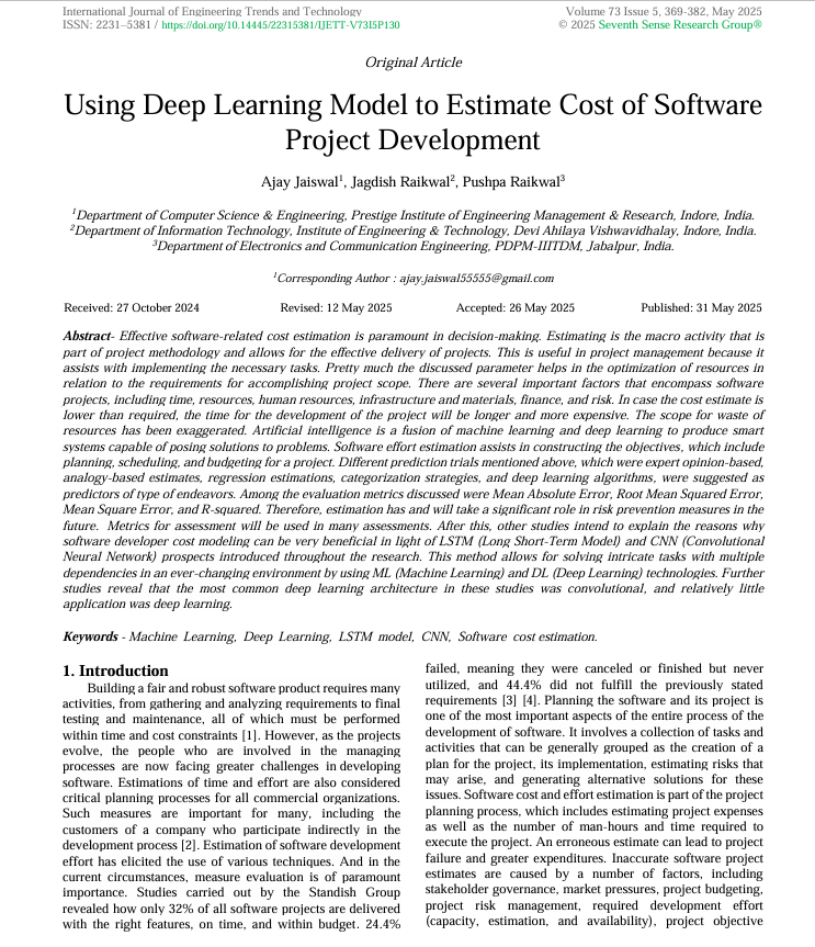 Using Deep Learning Model to Estimate Cost of Software  Project Development