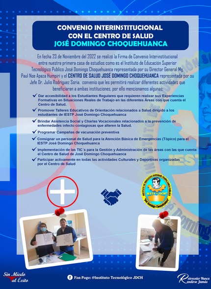 Convenio interinstitucional con el centro  de salud José Domingo Choquehuanca