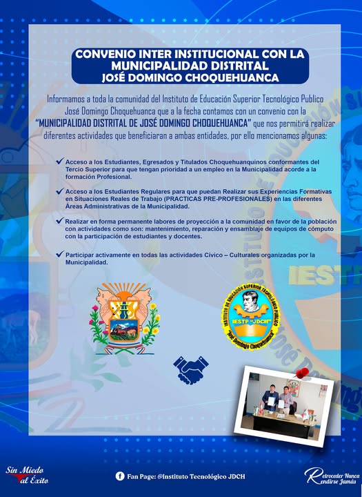 Convenio inter institucional con la municipalidad distrital  José Domingo Choquehuanca